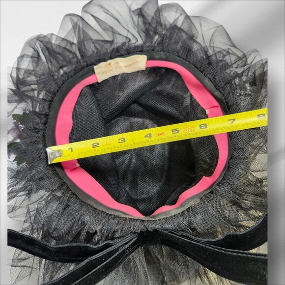 Vintage Mme. Poswolsky NY Black Tulle Derby Hat Roses & Rhinestones 1950s RARE main image 14